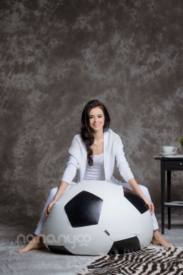 Кресло мяч Экокожа Черно белый XL (90x90x90 см) Папа Пуф