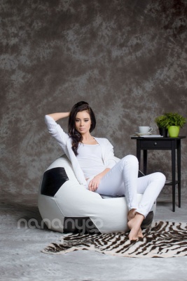 Кресло мяч Экокожа Черно белый XL (90x90x90 см) Папа Пуф